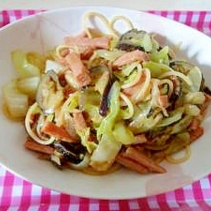 野菜たっぷり♪なすとスパムの和風パスタ